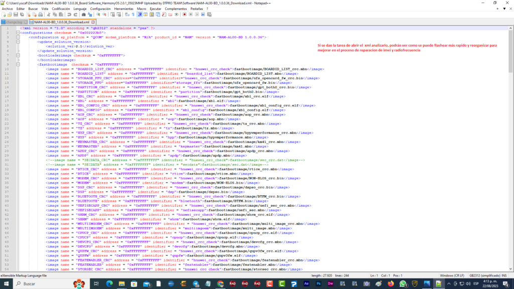 Analisis xml de board firmware archivos